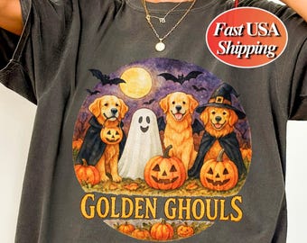 Golden Retriever Halloween Shirt für Hundemama T-Shirt Hundeliebhaber Geschenk Gruselige Saison T-shirt Kürbis Geist Herbst Outfit Haustier Liebhaber Shirt