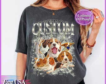 Benutzerdefinierte Haustier Shirt Personalisierte Hund Katze Portrait Shirt Vintage 90er Jahre Retro T-Shirt Komfort Farben Shirt Haustier-Liebhaber-Geschenk-Memorial Shirt