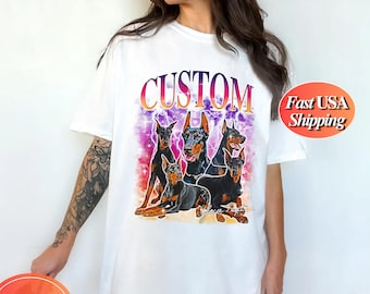 Benutzerdefiniertes Vintages Haustier-Shirt - personalisiertes Hund-Bootleg-Rap-T-Shirt, Retro 90er Jahre Grafik-T-Shirt, Hundeliebhaber-Kleidung, Haustier-Liebhaber-Shirt, Haustier-Familien-T-Shirt