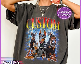 Benutzerdefinierte Komfort Farben Haustier-Foto-Porträt-Shirt Personalisierter Name Hunde-Katze-Memorial Vintage-Bootleg-T-Shirt 90er Jahre Retro Shirt Geschenk für Hundebesitzer