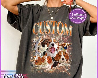 Benutzerdefinierte Komfort Farben 90er Jahre Bootleg Haustier-Shirt Personalisiertes Hund Katzen-Memorial T-Shirt Foto und Namensgeschenk für Haustier Verlust Vintage Retro Style T-Shirt