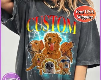 Benutzerdefinierte Comfort Colors® Haustier-Shirt Personalisiertes Hundekatzen-Denkmal 90er Jahre Bootleg-T-Shirt Foto-Namensgeschenk für Haustier-Verlustgeschenk Vintage Retro Art-T-Shirt