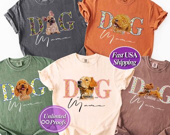 Camiseta personalizada para mamá de perro, foto personalizada de mascota, nombre, camiseta floral vintage, regalo de pérdida de perro para ella, camiseta retro de recuerdo, regalo para nueva mamá de perro
