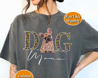Personalisierte Hund Mama Blumen Shirt Haustier Foto T-Shirt Benutzerdefinierte Name Vintage Retro Erinnerung Hund Tee Geschenk für Hundeliebhaber Erinnerung Geschenk