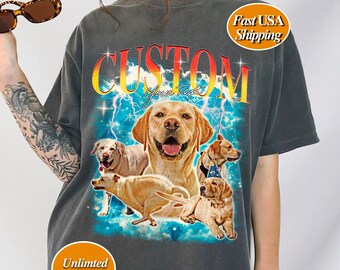 Personalisiertes Retro Haustier-Shirt Personalisiertes Haustierfoto Vintage 90er Jahre Grafik-T-Shirt Bootleg Rap Stil Personalisiert mit Ihrem eigenen Hunde- oder Katzengeschenk für sie