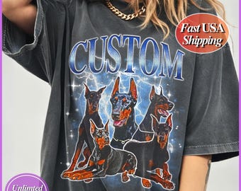 Benutzerdefinierte Comfort Colors® Bootleg Haustier Porträt Shirt Personalisierte Hund Katze Gedenk-T-Shirt Foto und Namen Geschenk für Haustier Verlust Vintage 90er Jahre Retro Stil