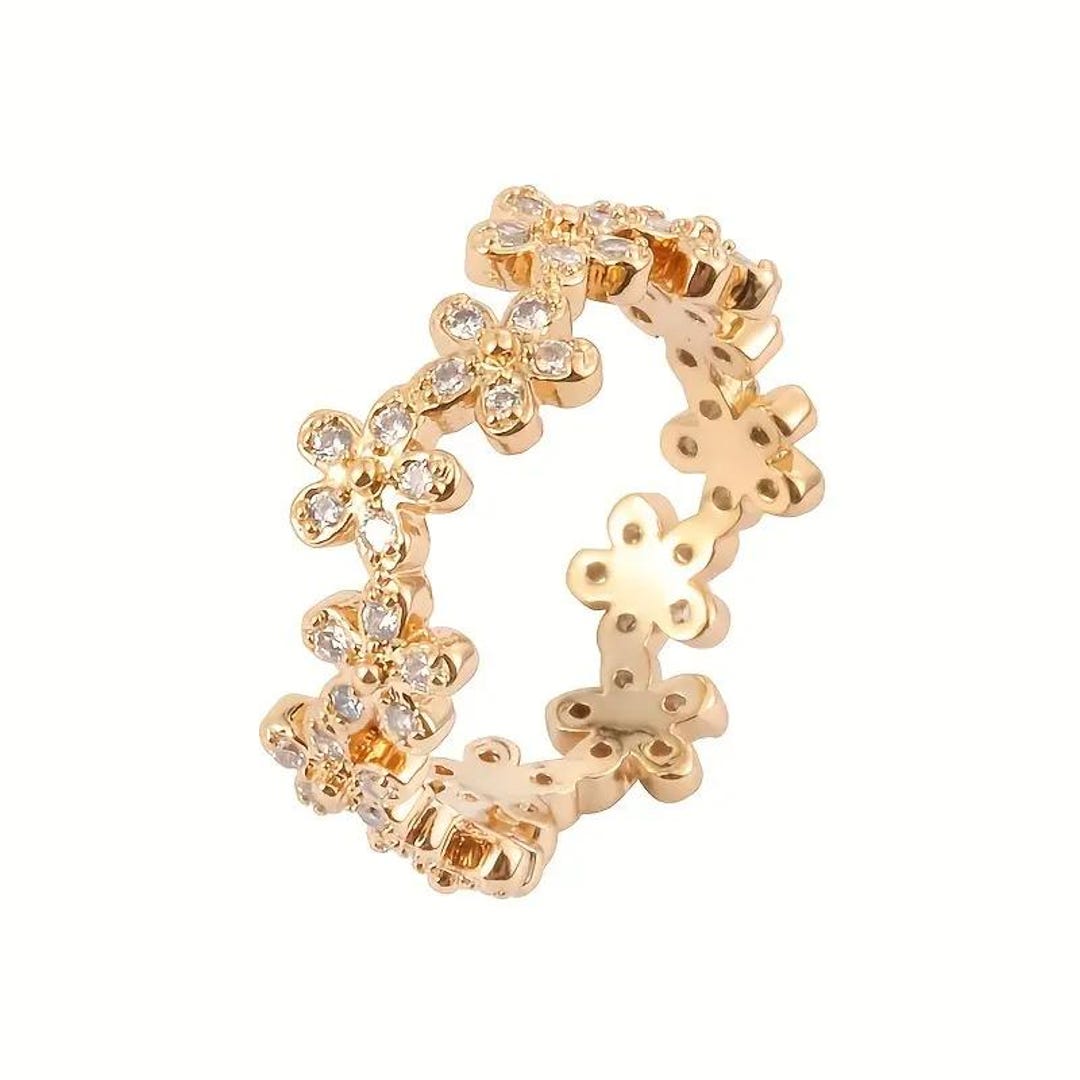 Floral Lab Grown Diamond Eternity Band, 14K Yellow Gold Wedding Ring - Etsy