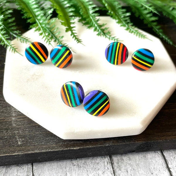 Handmade Polymer Clay Pride Rainbow Stud Earrings