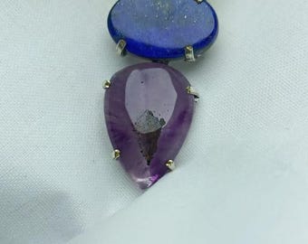 Amethyst Lapis Lazuli Rose Quartz Pendant – Healing Gemstone Necklace