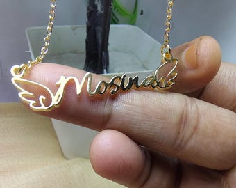 Personalisierte Namenskette mit Engelsflügel, kundenspezifischer Schmuck