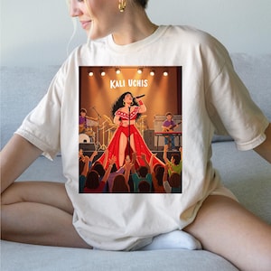 Kali Uchis Inspired Shirt,Red Stage Diva Graphic Tee,Latin Pop Star,Concert Illustration Shirt,Bold Female Performance Design