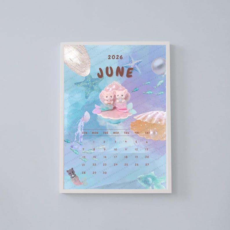 Calico Critters 2026 Calendar, Monthly Printable, A4, Sunday Start, Cute Room Wall Decoration Poster, Instant Download, Sylvanian Families