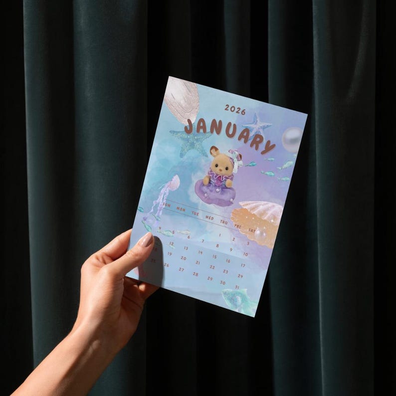 Calico Critters 2026 Calendar, Monthly Printable, A4, Sunday Start, Cute Room Wall Decoration Poster, Instant Download, Sylvanian Families