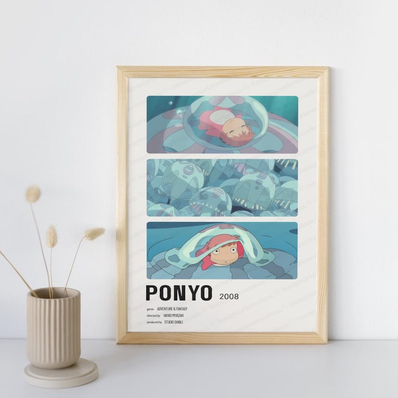 Studio Ghibli wall art Ponyo printable posters anime digital download ocean fantasy decor A2 size prints watercolor animation illustrations kids room nursery wall gallery cute cartoon interior aesthetic Japanese film inspired artwork movie fan gift whimsical bedroom art minimalist anime lover printable ghibli studio decor instant download home theater decor pastel marine theme fish character print fan art png pdf living room poster Miyazaki artwork display