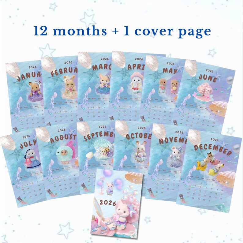 Calico Critters 2026 Calendar, Monthly Printable, A4, Sunday Start, Cute Room Wall Decoration Poster, Instant Download, Sylvanian Families