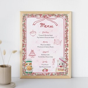 Calico Critters Sylvanian Families Strawberry Party Menu Template: Editable Digital Download