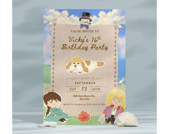 Howl's Moving Castle Birthday Invitation: Ghibli Party, Editable Digital Invite, Hand-drawn illustrations