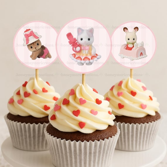 Calico Critters Sylvanian Family Birthday 2" Cupcake Toppers: Pink Strawberry  Party, Digital Printout - Etsy Israel