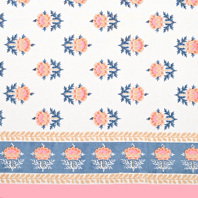Hand Block Print Jaipuri Cotton Bedsheet Set: Queen Size Floral Bedding image 11