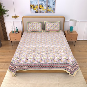 Mehrfarbiges Jaipuri geometrisches Bettwäsche-Set, indische Blockdruck Baumwollbettwäsche, ethnische Tagesdecke  Kissenbezügen, Queen Größe