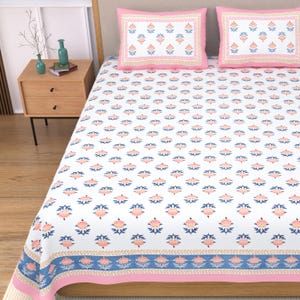 Hand Block Print Jaipuri Cotton Bedsheet Set: Queen Size Floral Bedding image 10