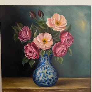 Hand-painted flower painting on canvas – Original art for wall decoration