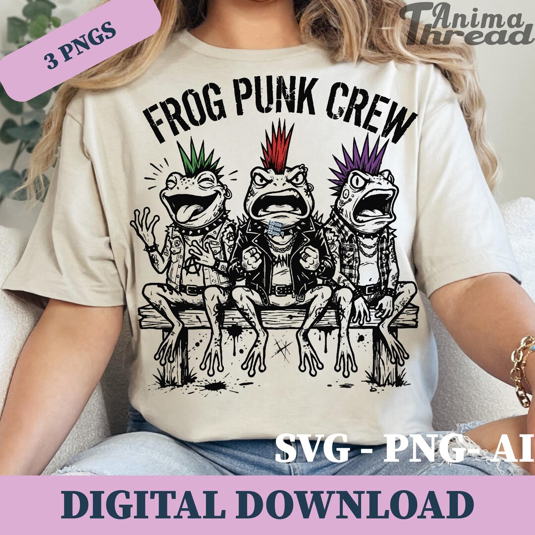 Punk Rock Frogs Mohawk PNG SVG Goth Emo Frog Design Spiked Collar ...