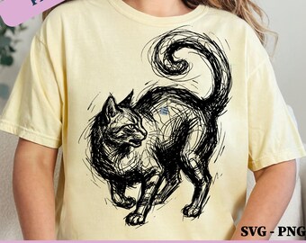 Cat Scribble Abstract Minimalist Cat Art PNG: Line Art Cat Sketch png Abstract Pet Illustration (Digital Download)