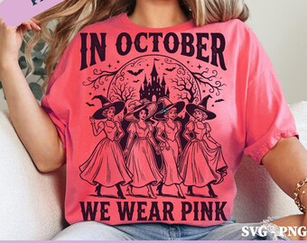 In October We Wear Pink PNG SVG: Support Breast Cancer October Awareness png Pink Ribbon Retro Spooky  Halloween png File (Digital Download)