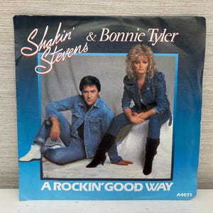 Shakin Stevens & Bonny Tyler A Rockin' Good Way UK 7" Vinylsingel 45 Skivor 1983 Vintage A 4071 Epic