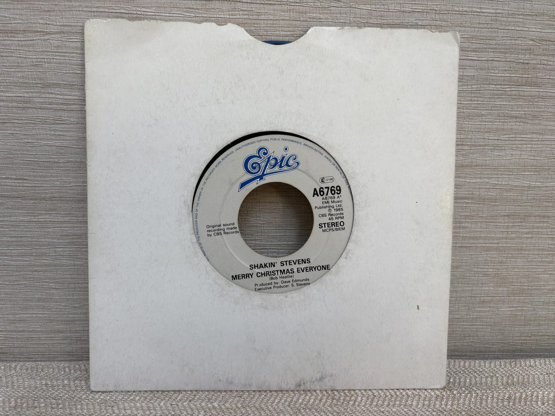 Shakin Stevens Merry Christmas Everyone UK 7" Vinyl Single 45 Record 1985 Vintage A 6769 Epic, foto 1 di 4