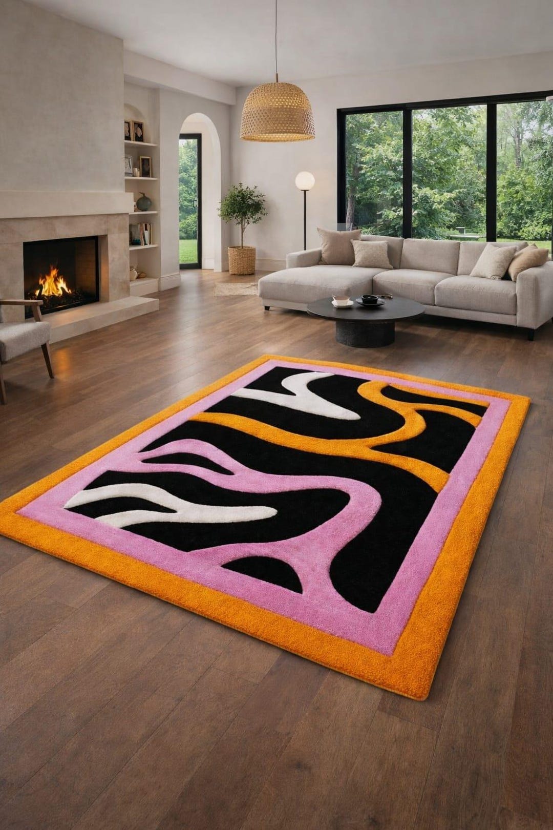 Handmade Tufted Wave Rug | Colorful Retro Modern Carpet - Etsy