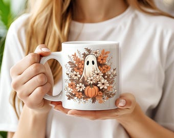 Wildflower ghost mug, Cute floral Ghost mug, Halloween gift, gift for teacher, Fall decor Ghost cup, fall mug, Floral Ghost Mug For Him/Her