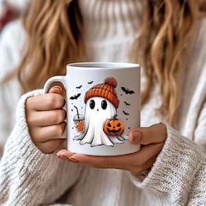 Halloween Ghost Coffee Mug, Retro Halloween ghost mug, Cute Spooky Ghost Halloween Mug, Coffee Lover Halloween Mug, Cute Halloween Mug