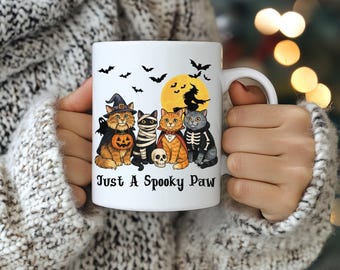 Spooky Cat Halloween Mug, Black Cat Pumpkin Mug, Cute Halloween Coffee Cup, Scary Cat Lover Gift, Trendy Spooky Cat Mug, Witchy Cat Mug