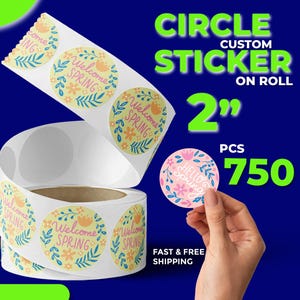 Custom Circle Logo Sticker: Personalized Labels for Business, Events, Bulk Roll Labels, 750 Pieces
