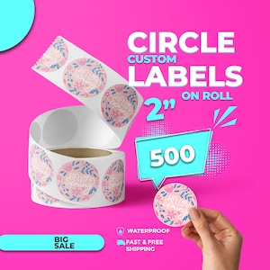 Custom Vinyl Stickers, Personalized Circle Labels on a Roll, Logo Sticker, 500 Pieces