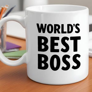 World&#39;s Best Boss Mug, Funny Office Coffee Cup, Workplace Appreciation Gift, Gift for Manager, Coworker, Employee, Boss Day Present