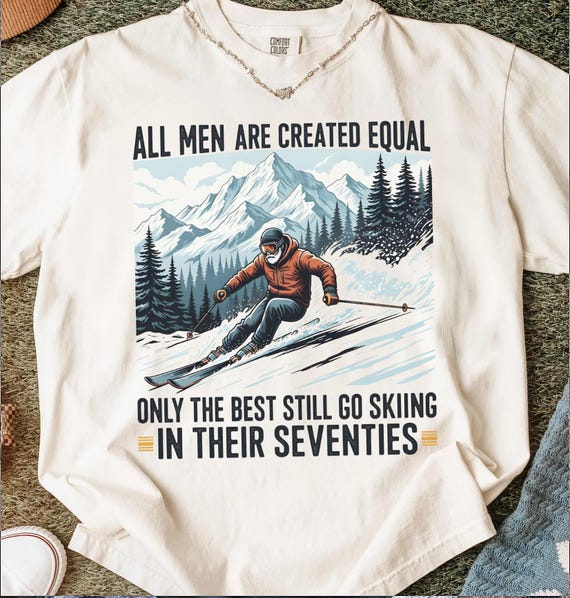 Skiing T-shirt, Seventies Skier Tee, Funny Ski Gift, Equal Created 