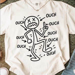 Funny Ouch Stick Figure Chronic Pain Meme T-Shirt for Spoonies Sarcastic Cartoon Character Invisible Illness Awareness Gift Tee