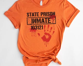 Camiseta con disfraz de Halloween sangriento de recluso de prisión estatal