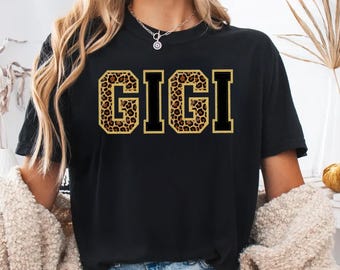 Leopardmönstrad Gigi-tröja, Glittriga bokstäver Gigi-tröja, Söt mormorspresenttröja, Trendig Gigi-leopardtröja