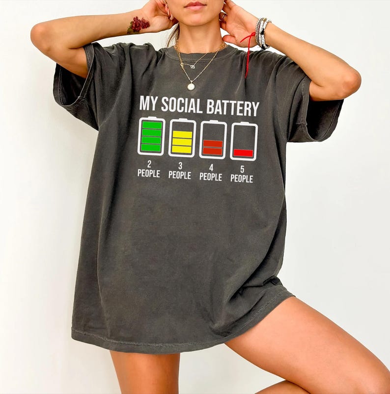 My Social Battery T Shirt | Funny Introvert Low Energy Tee | Antisocial Humor Graphic Shirt | Relatable Quote Gift for Friends image 2