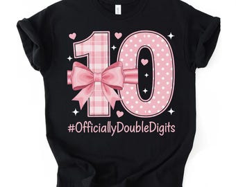 Chemise pour fille 10e anniversaire, nœud rose coquette # DoubleChiffres pour tenue de fête d'anniversaire de fille de 10 ans