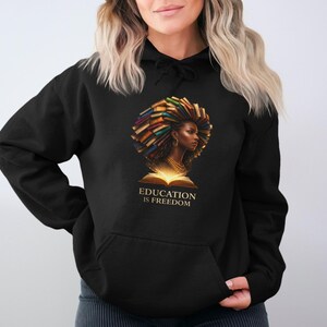Education Is Freedom Hoodie, Black Hoodie with Colorful Book Design, Inspirational Book Lover Gift, Cozy Reading Sweatshirt