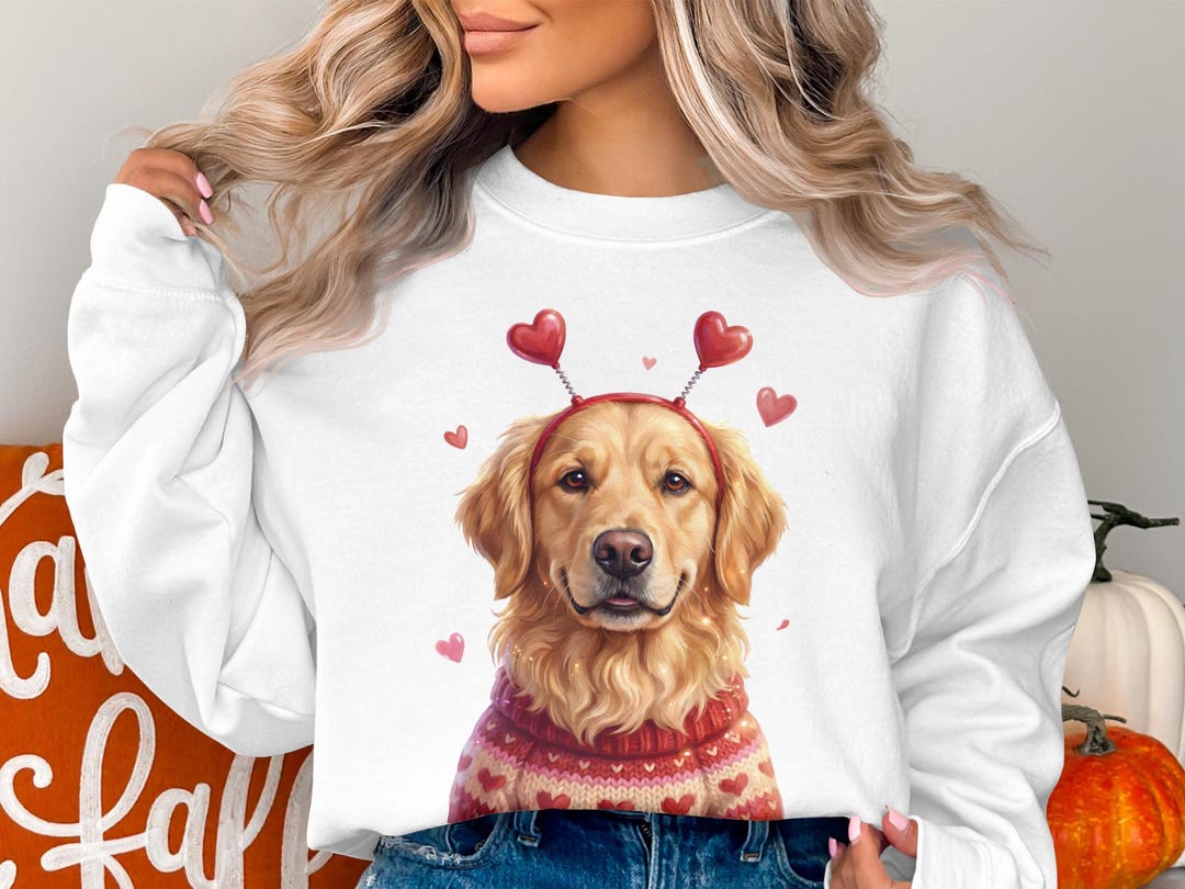 Golden Retriever Valentine T-shirt, Cute Dog Lover Gift, Heart Headband ...