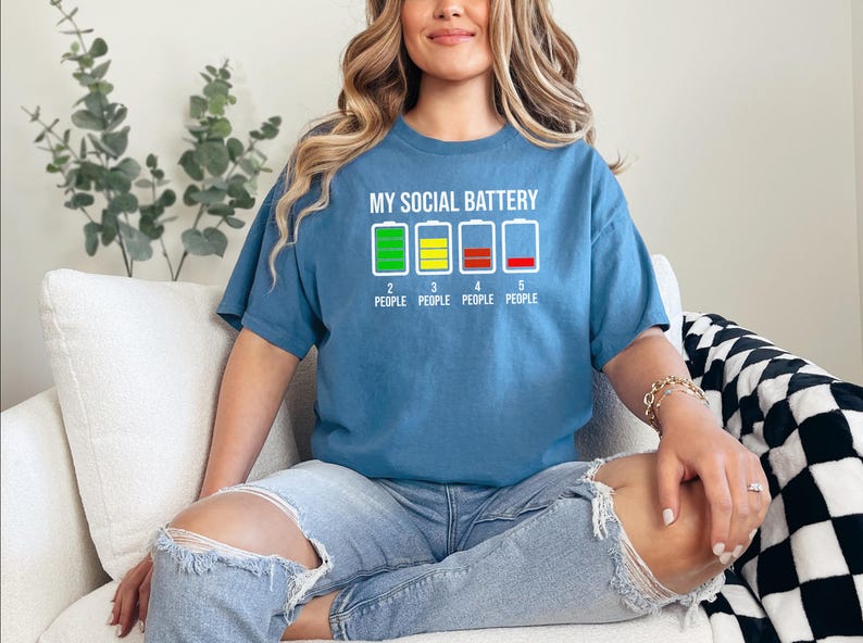 My Social Battery T Shirt | Funny Introvert Low Energy Tee | Antisocial Humor Graphic Shirt | Relatable Quote Gift for Friends image 8