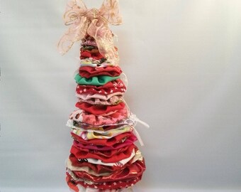 Handmade Yo Yo Christmas Tree Table Decoration, Christmas Centerpiece, Large Yo Yo Tree, Shabby Country Christmas Decoration, Fabric Tree