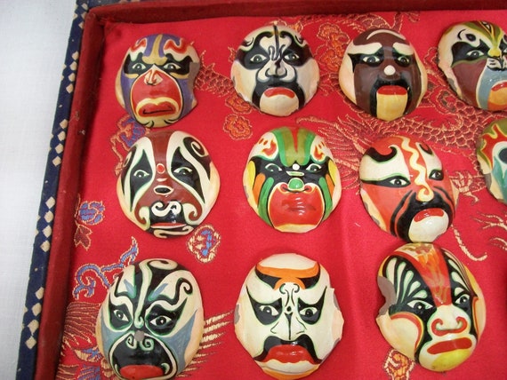 Vintage Mini Clay Painted Masks, Chinese Huishan Clay Masks,peking