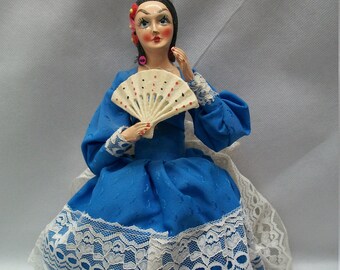 Vintage Flamenco Dancer, Hand painted Composition doll, Restoration Doll, Doll Makers, Doll Collectible, Fan Doll,